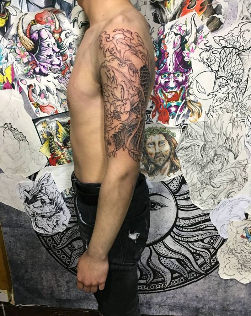 鲤鱼纹身图片_新传统纹身图案