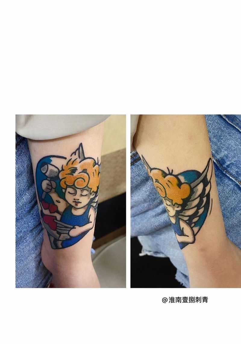 炼心小天使纹身图片_手臂Old School纹身图案