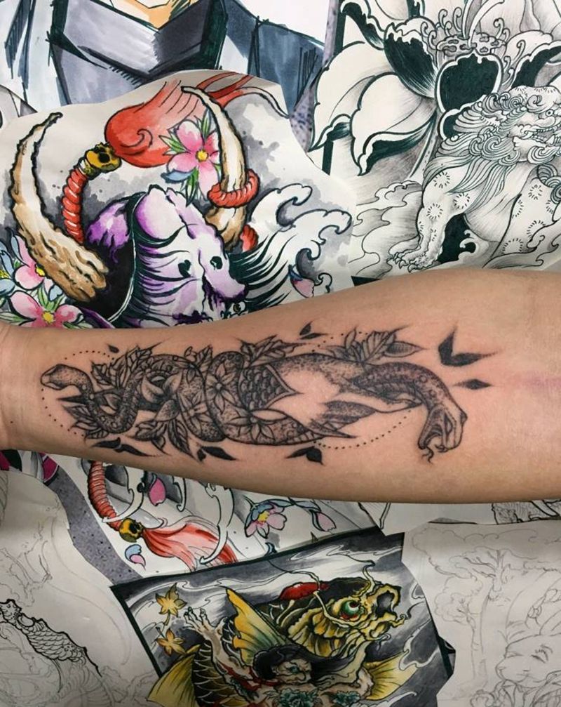 蛇纹身图片_点刺纹身图案