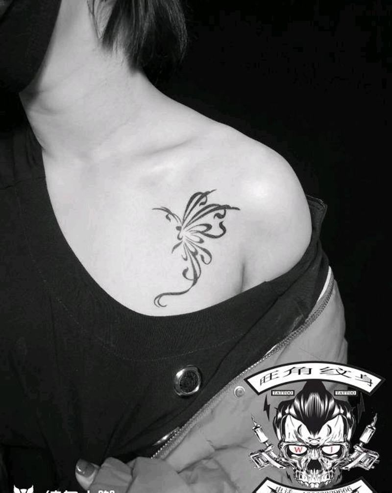 图腾蝴蝶纹身图片_胸部纹身图案