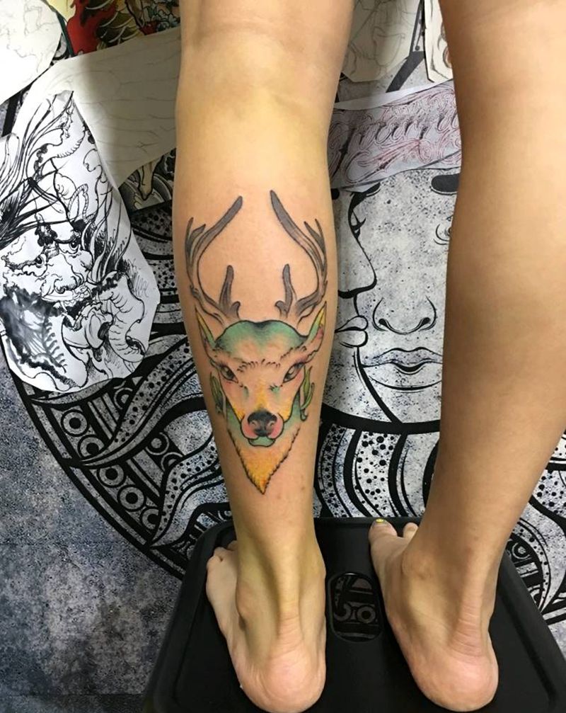 鹿纹身图片_新传统纹身图案