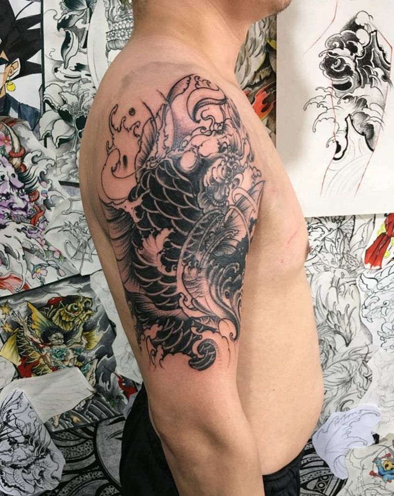 鲤鱼遮盖纹身图片