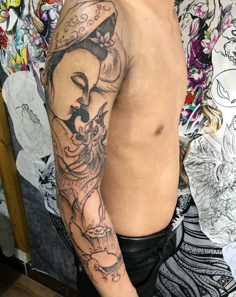 七分臂纹身图片_新传统纹身图案