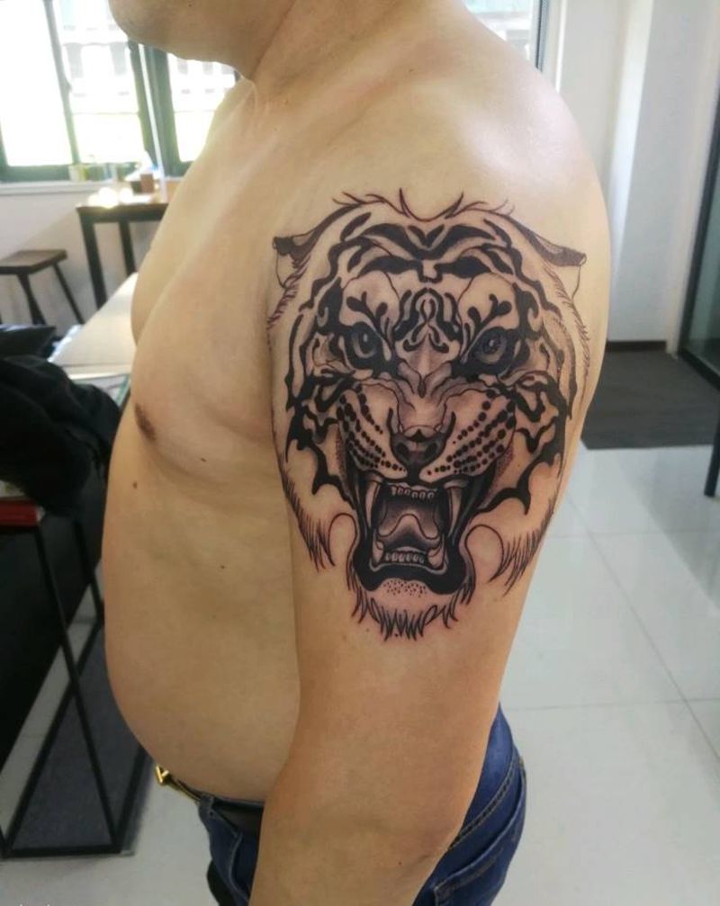 老虎头（未完成）纹身图片