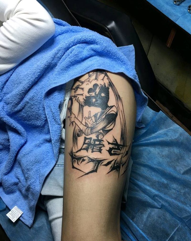 暗黑-美少女纹身图片_腿部纹身图案