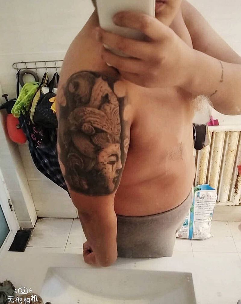 石雕佛像纹身图片_成品胸部腰部背部手臂腿部传统鬼神人物宗教纹身图案