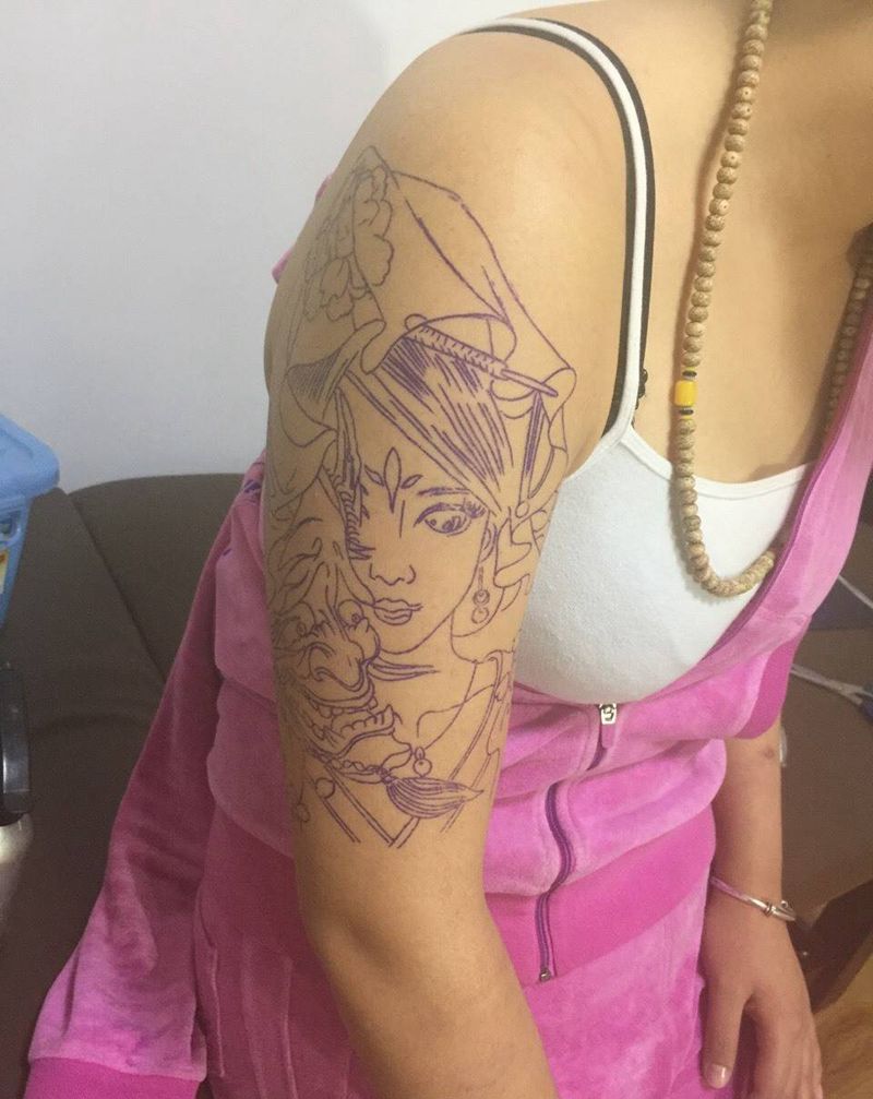 艺妓，般若。未完成纹身图片