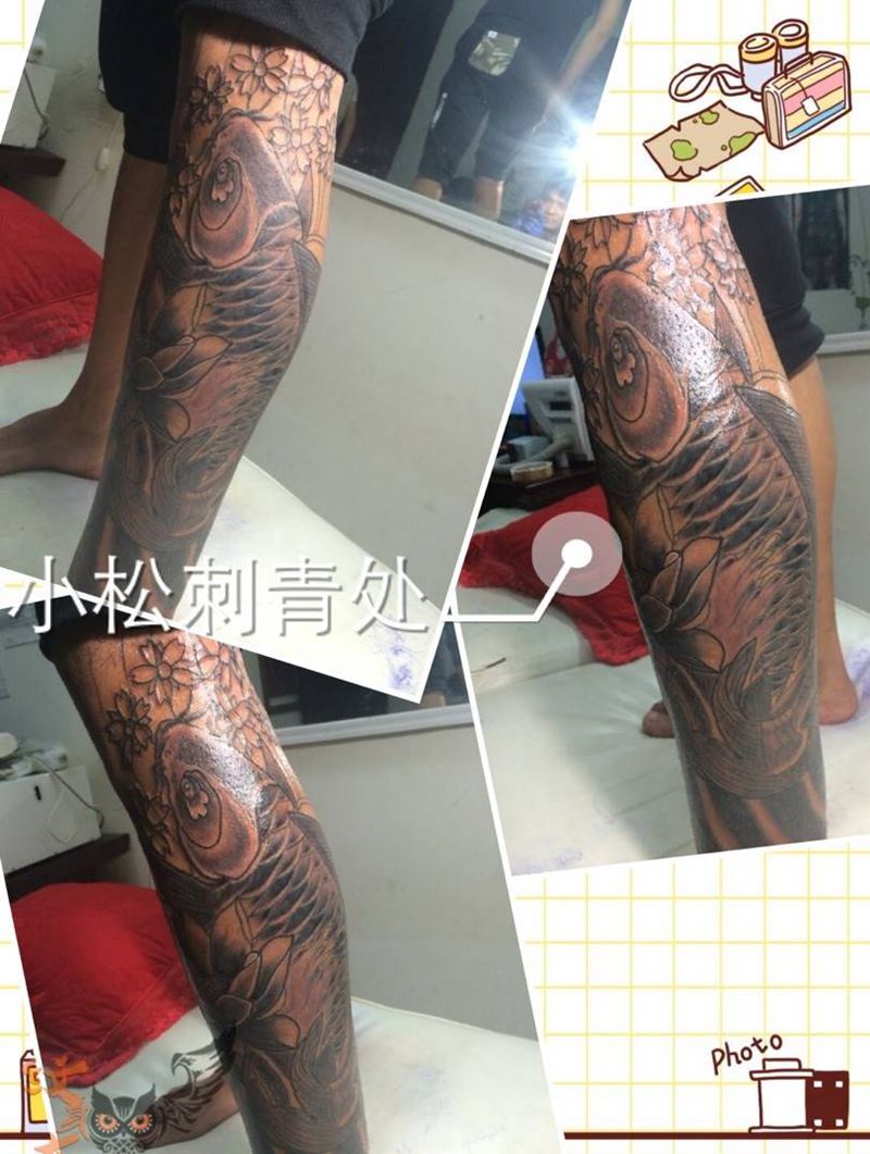 小腿鲤鱼纹身图片