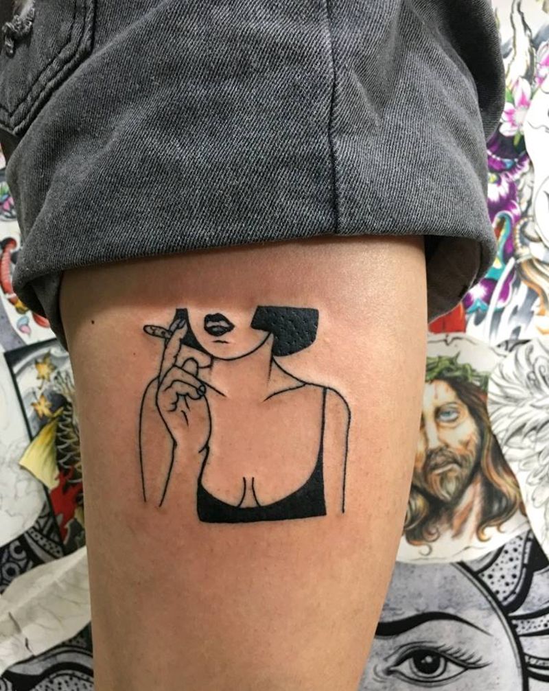 黑色系列小图纹身图片_清新人物纹身图案