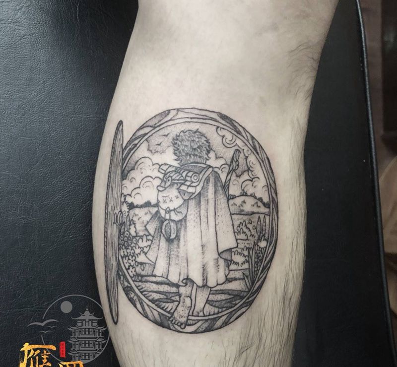 点刺-钟表纹身图片_腿部点刺几何纹身图案