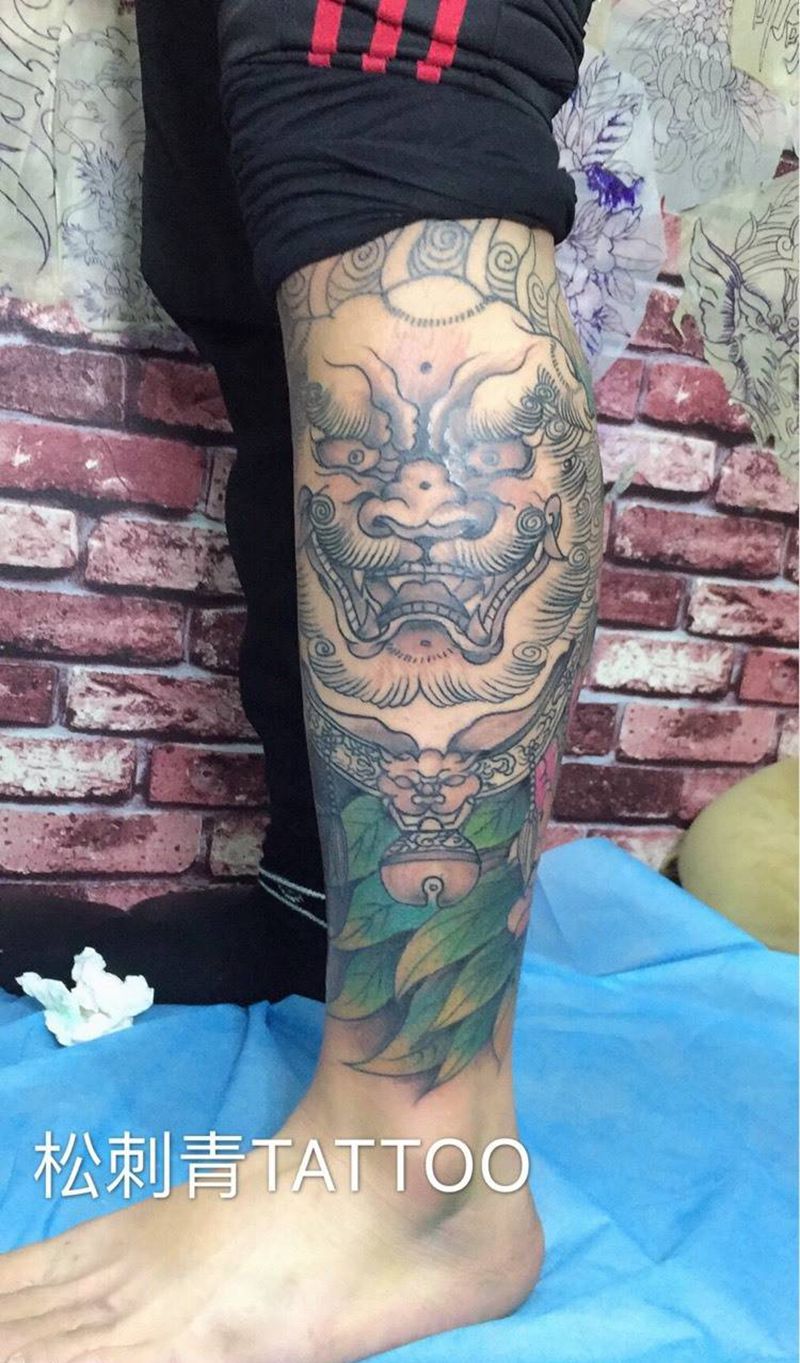 唐狮牡丹未完纹身图片