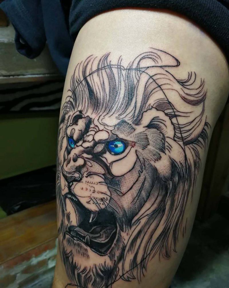 大腿狮子纹身图片
