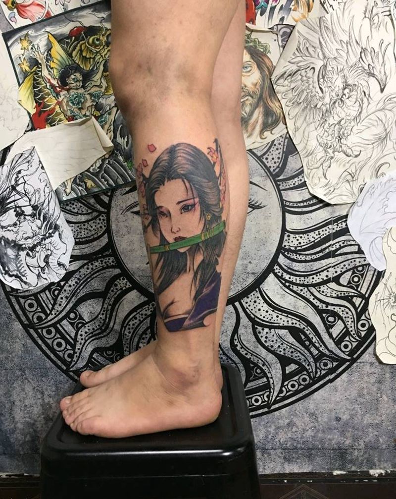 艺伎纹身图片_新传统纹身图案