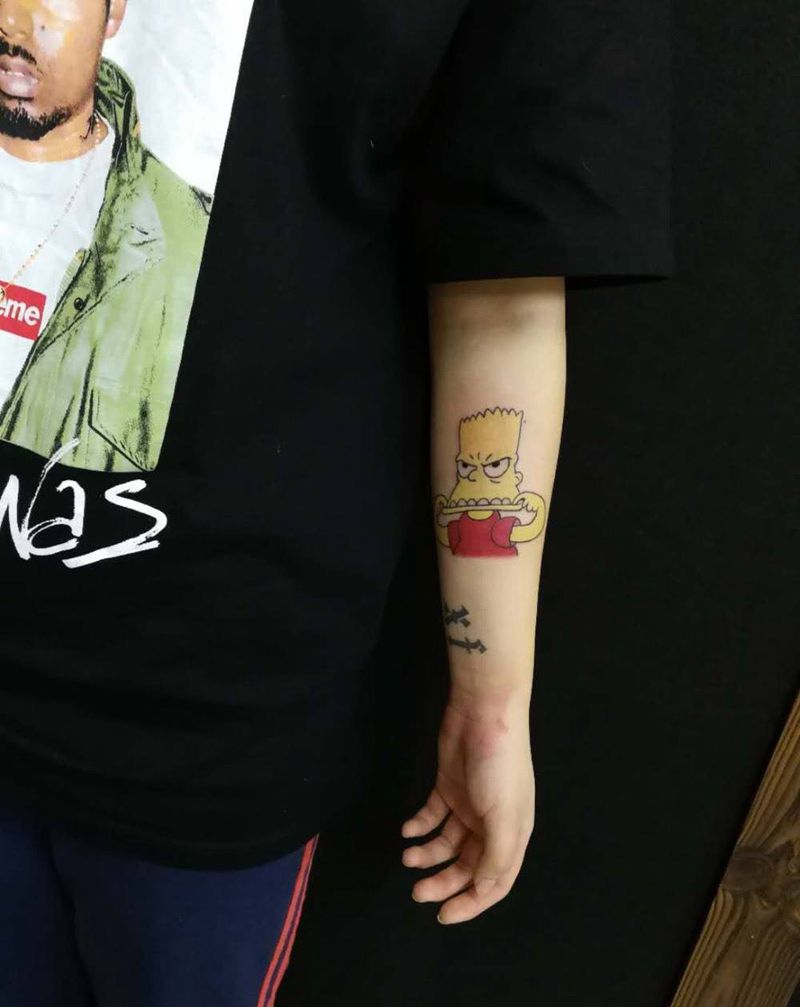 卡通辛普森纹身图片_成品手臂欧美人物纹身图案