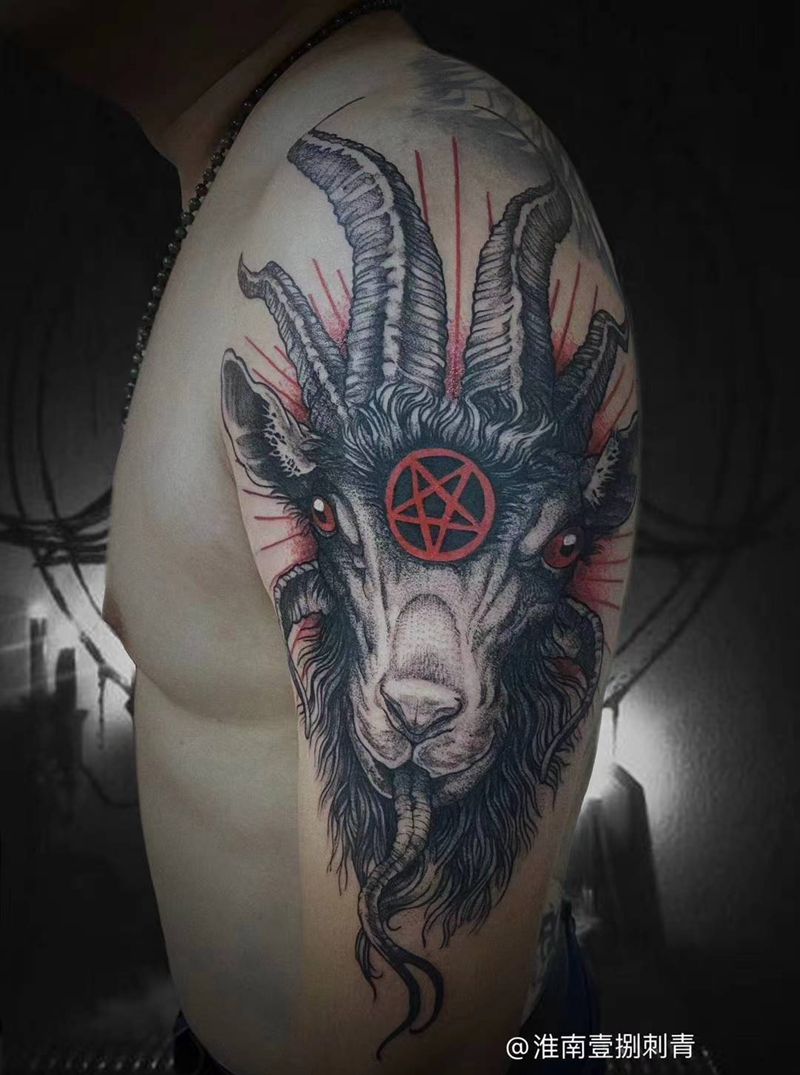 羊头纹身图片_手臂欧美写实纹身图案