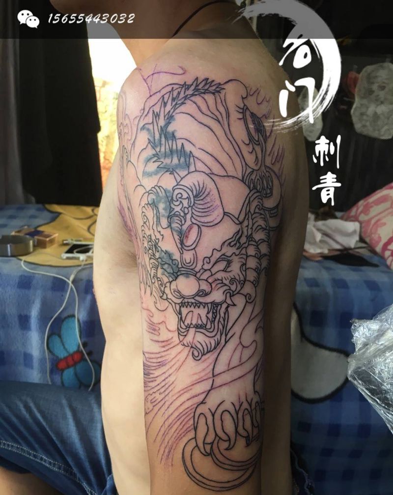 麒麟遮盖纹身图片