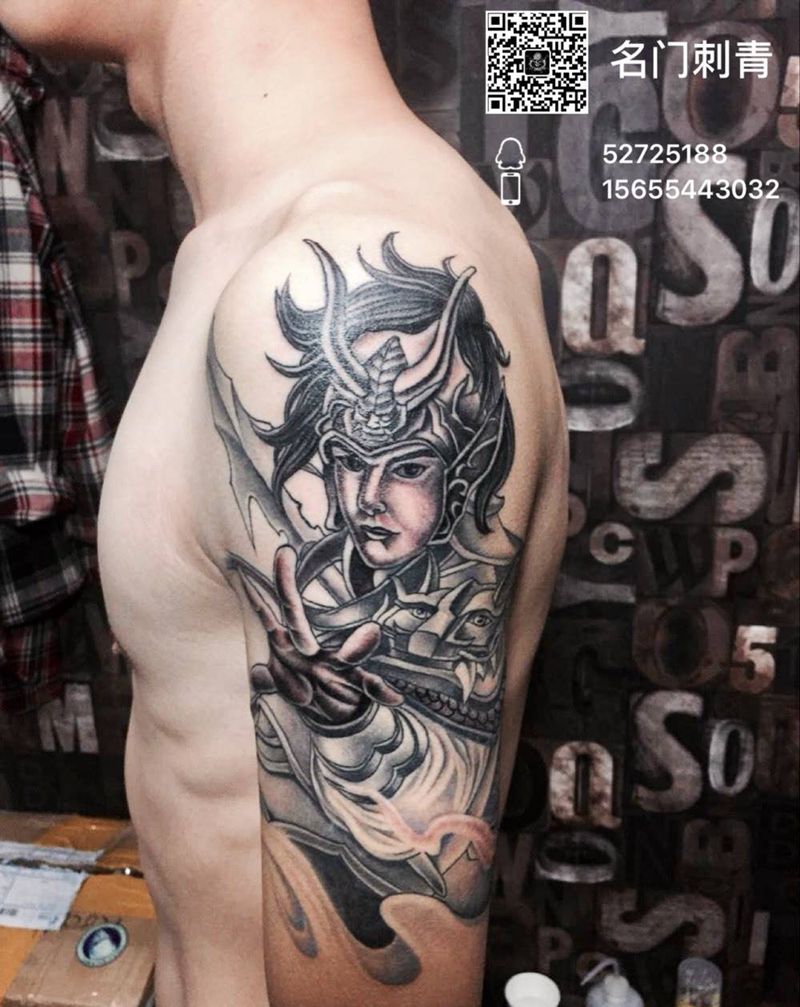 赵云纹身图片_成品手臂传统人物纹身图案