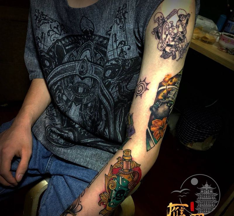 New school花臂纹身图片_手臂New School纹身图案