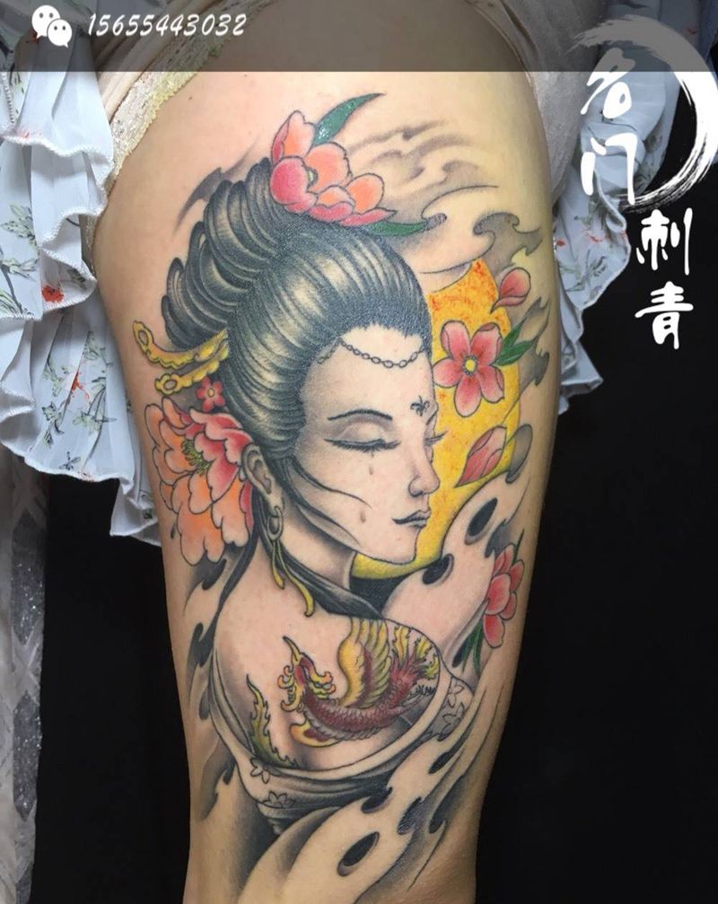 艺姬上彩完成纹身图片