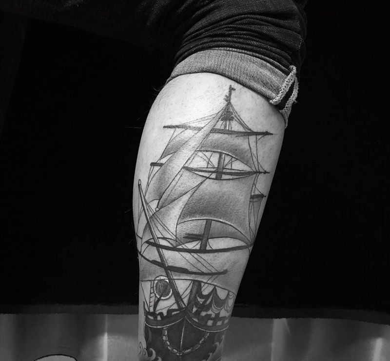 帆船遮盖纹身图片