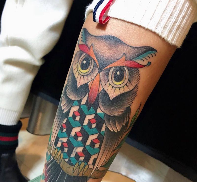 猫头鹰遮盖纹身图片