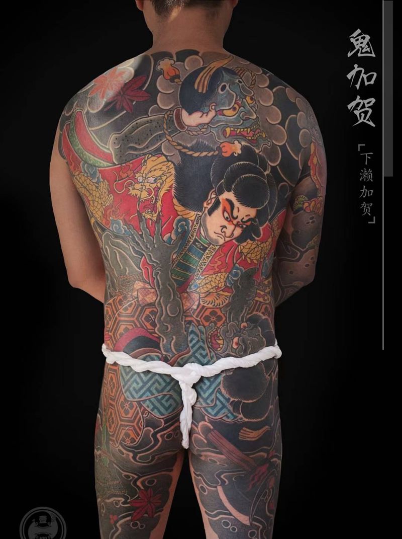 鬼加贺纹身图片_背部老传统纹身图案