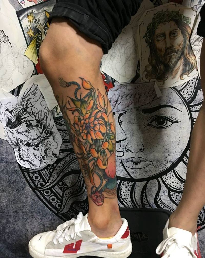 菊花纹身图片_新传统纹身图案