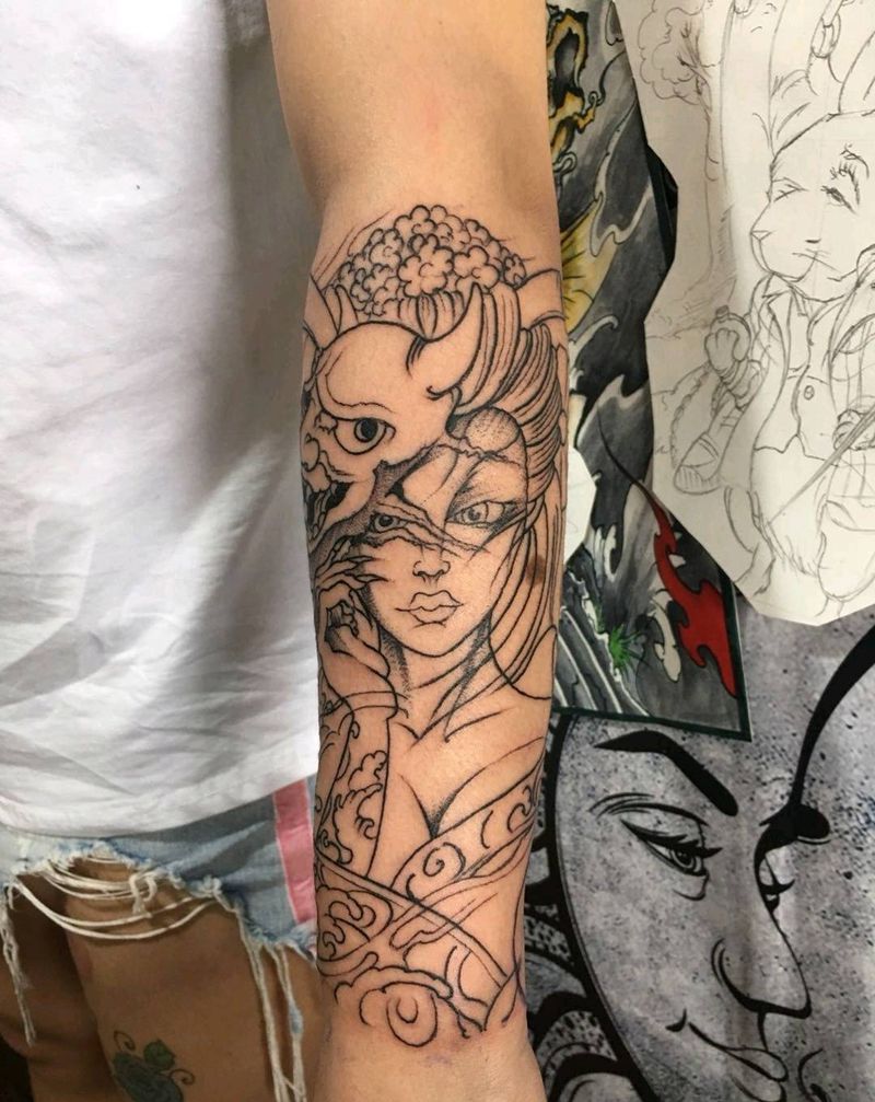 小臂艺伎纹身图片