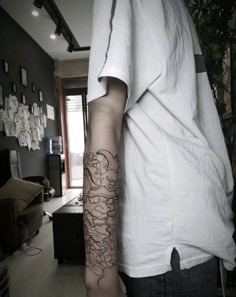 鬼武士线条纹身图片_手臂新传统鬼武士纹身图案