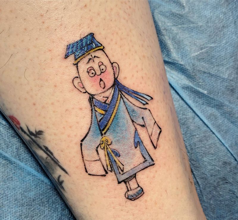 一只腿纹身图片_腿部水彩纹身图案