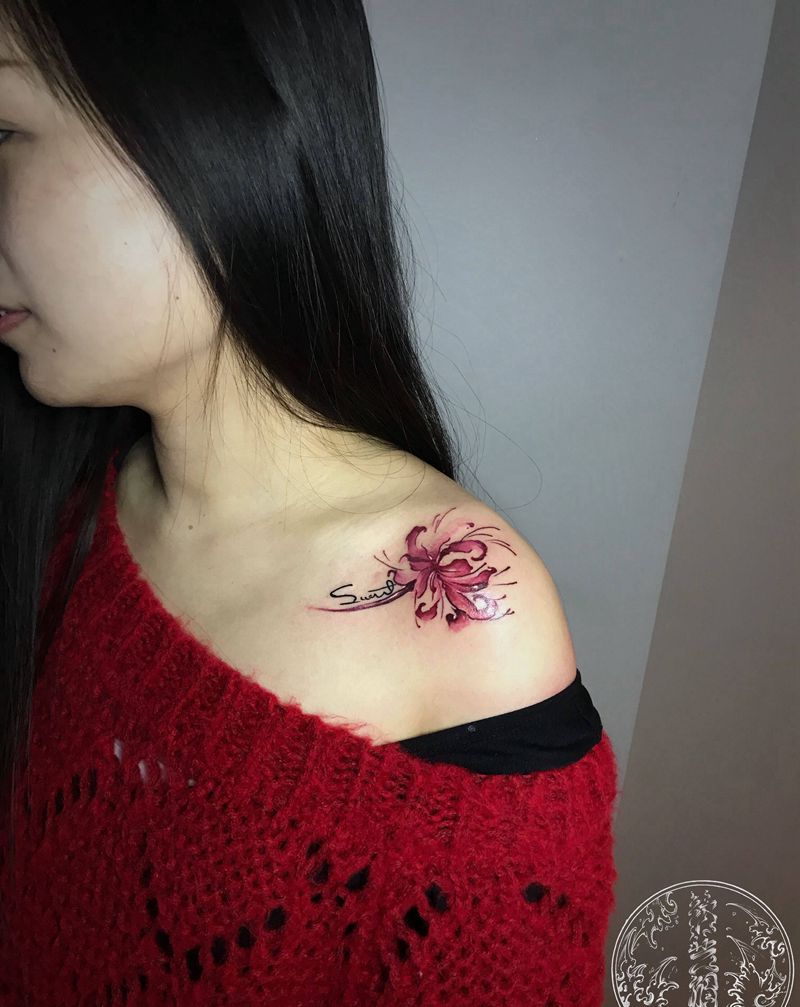 彼岸花纹身图片_肩部纹身图案