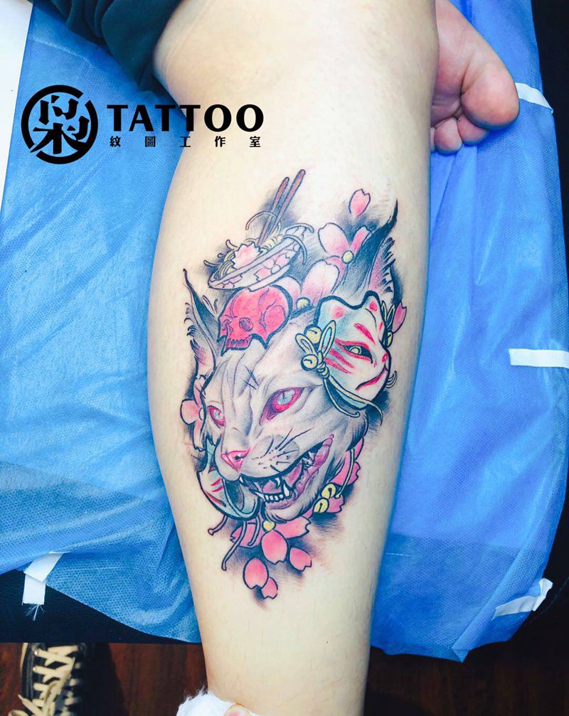 暗黑系纹身图片_腿部纹身图案