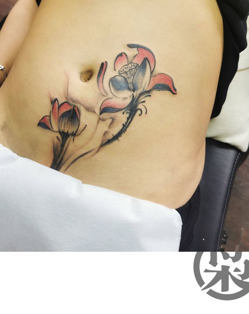 遮盖剖腹疤➕NS纹身图片_肩部腹部New School水墨纹身图案