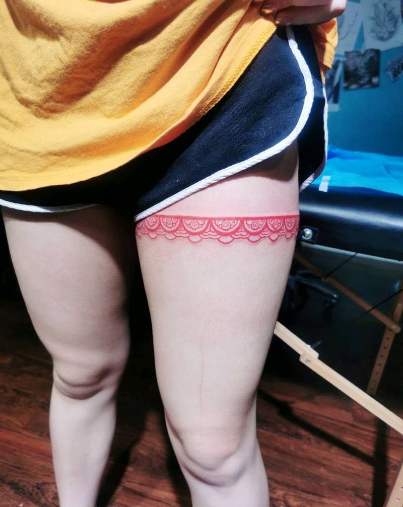 蕾丝腿环纹身图片_腿部纹身图案