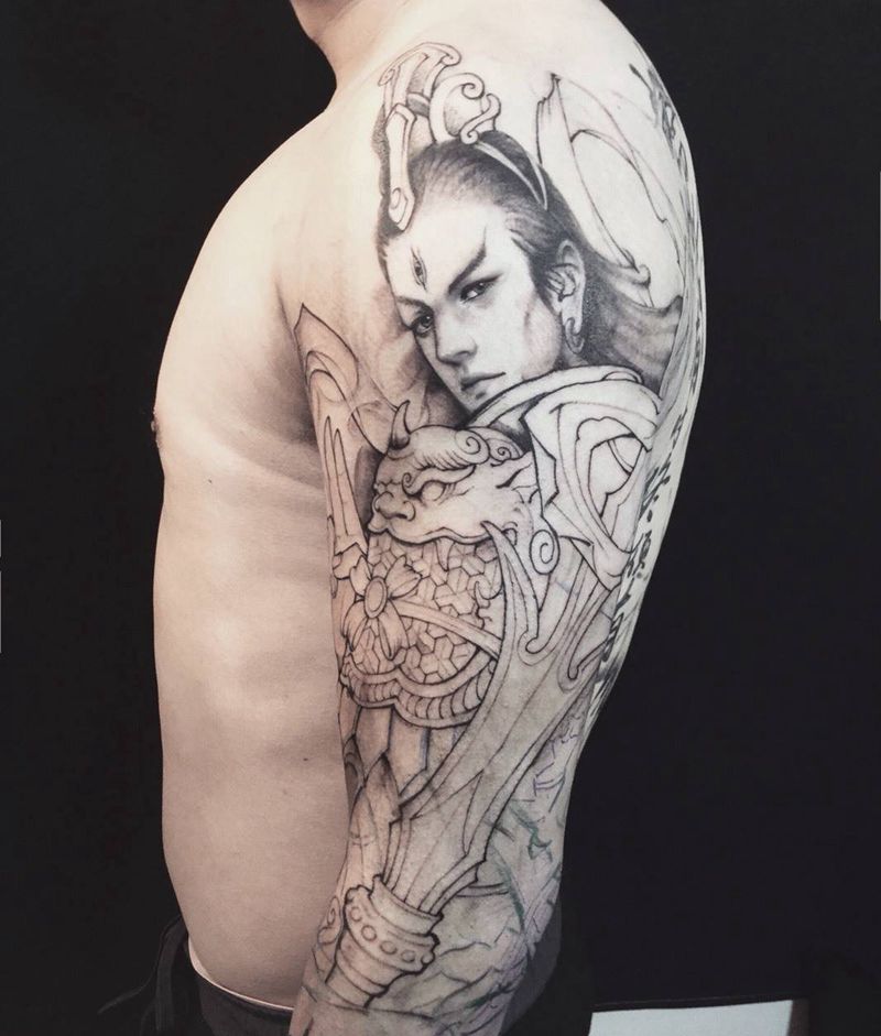 二郎神未完成纹身图片