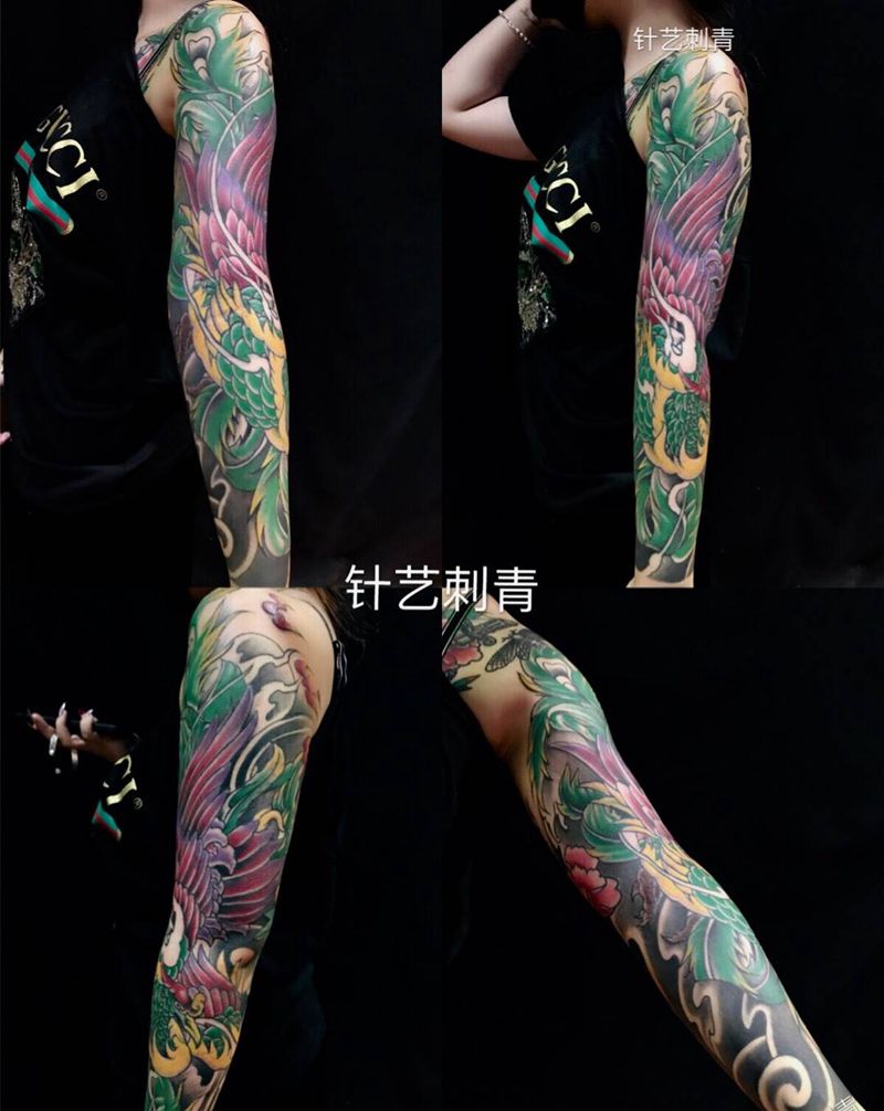 花臂彩色凤凰纹身图片