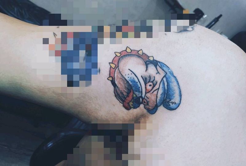 school风格恶犬纹身图片_手臂Old Schoolschool狗纹身图案