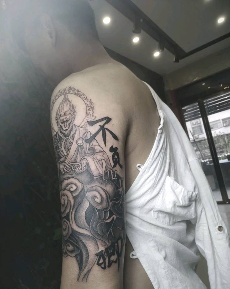 大臂半包猴子纹身图片_手臂新传统猴子孙悟空纹身图案