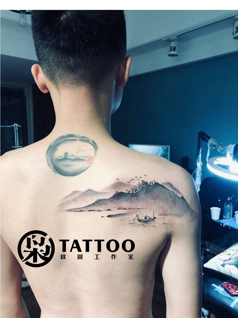 山水纹身图片