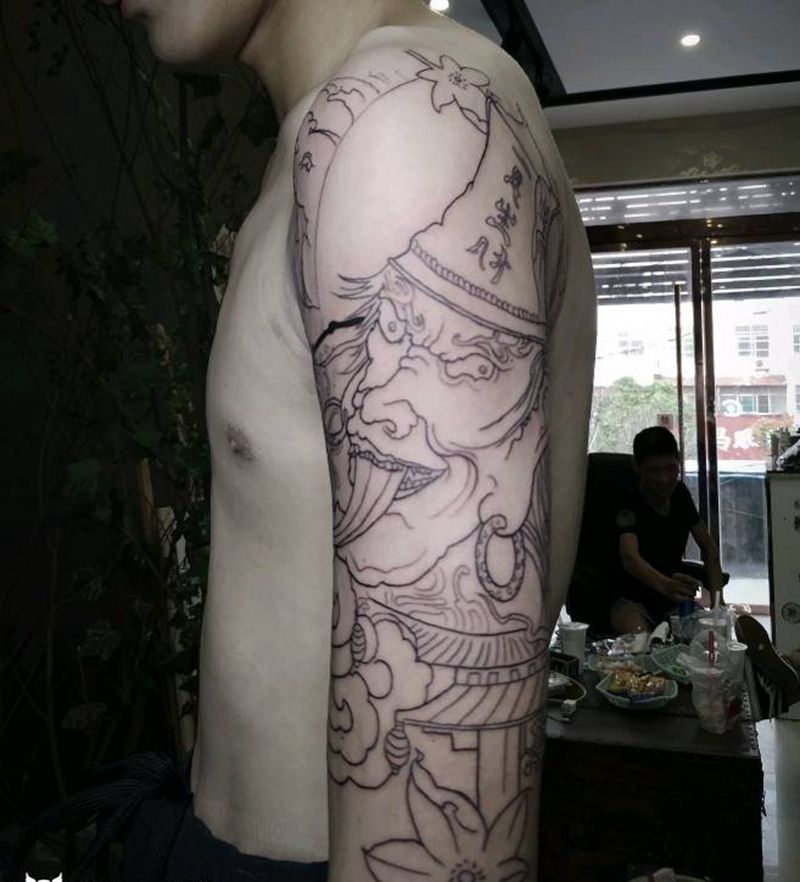 白无常线条纹身图片_手臂新传统白无常纹身图案