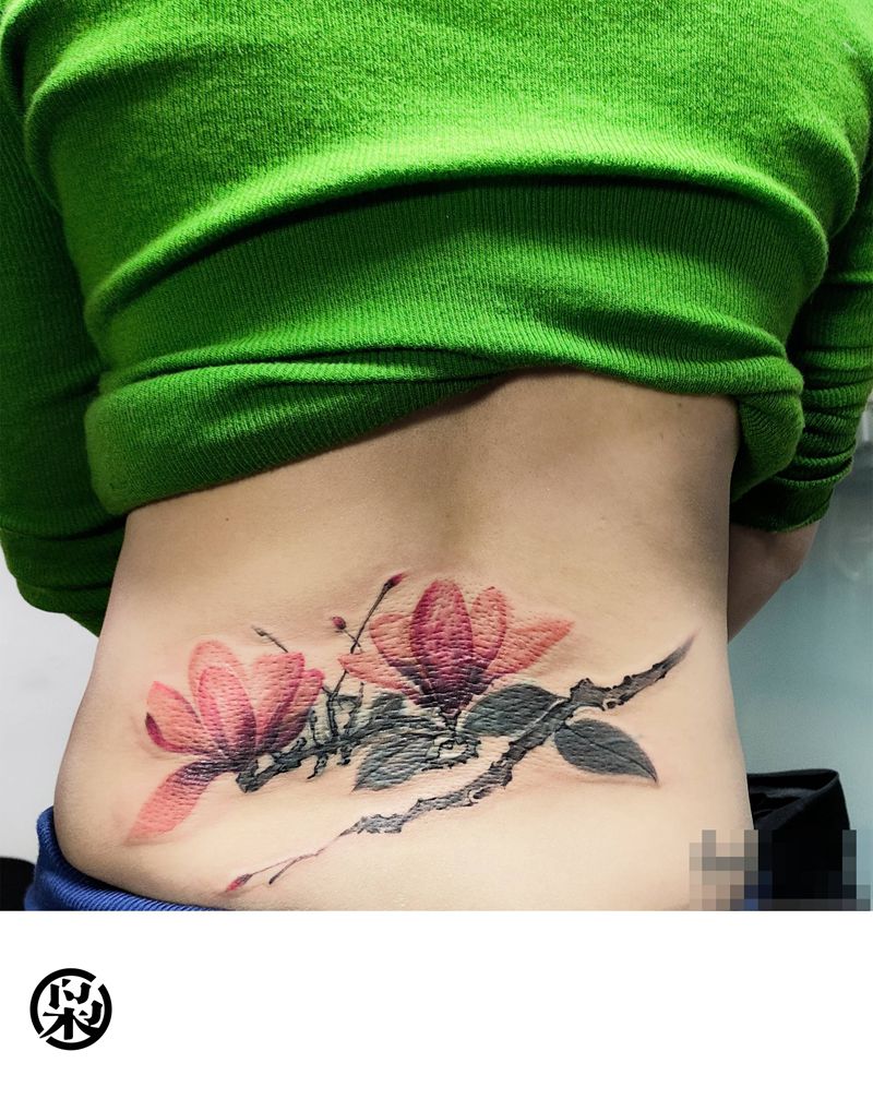 极限遮盖纹身图片_腰部水墨纹身图案