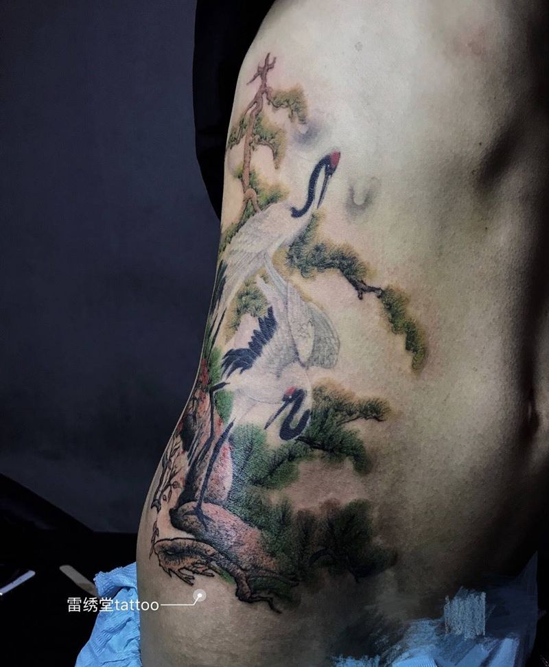 松鹤延年纹身图片