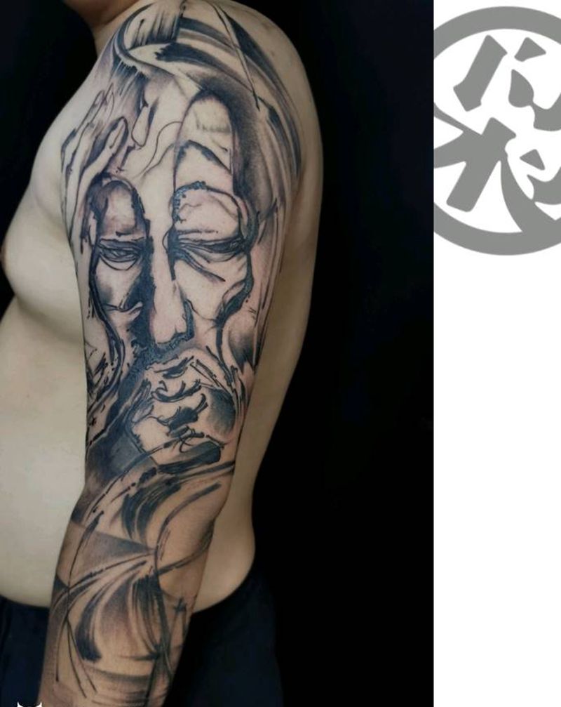 写意花臂纹身图片_手臂水墨纹身图案