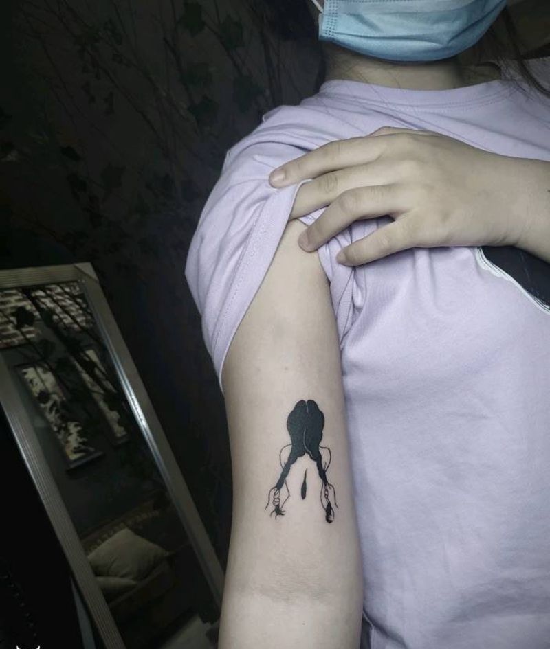 双马尾小萝莉纹身图片_手臂图腾双马尾暗黑纹身图案