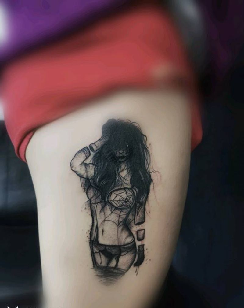 暗黑风纹身图片_腿部纹身图案