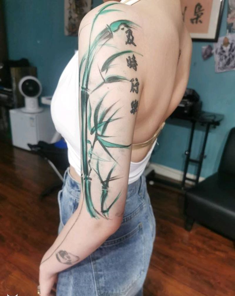 水墨，竹纹身图片_手臂纹身图案