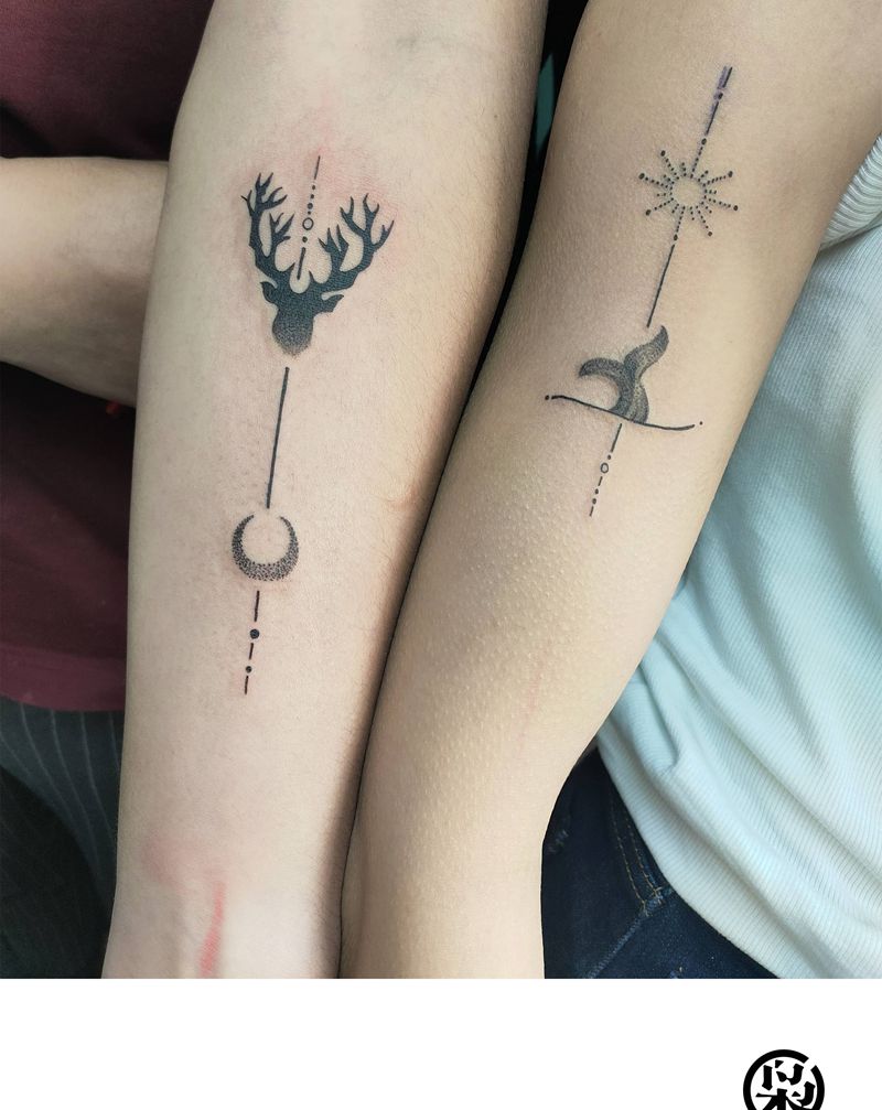 情侣系列纹身图片_手臂肩部点刺纹身图案