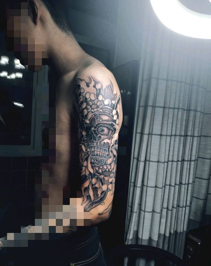 别店线条上色纹身图片_手臂新传统嘎巴拉纹身图案