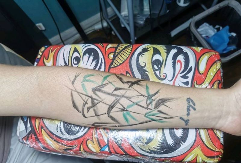 手绘，竹纹身图片_手臂纹身图案