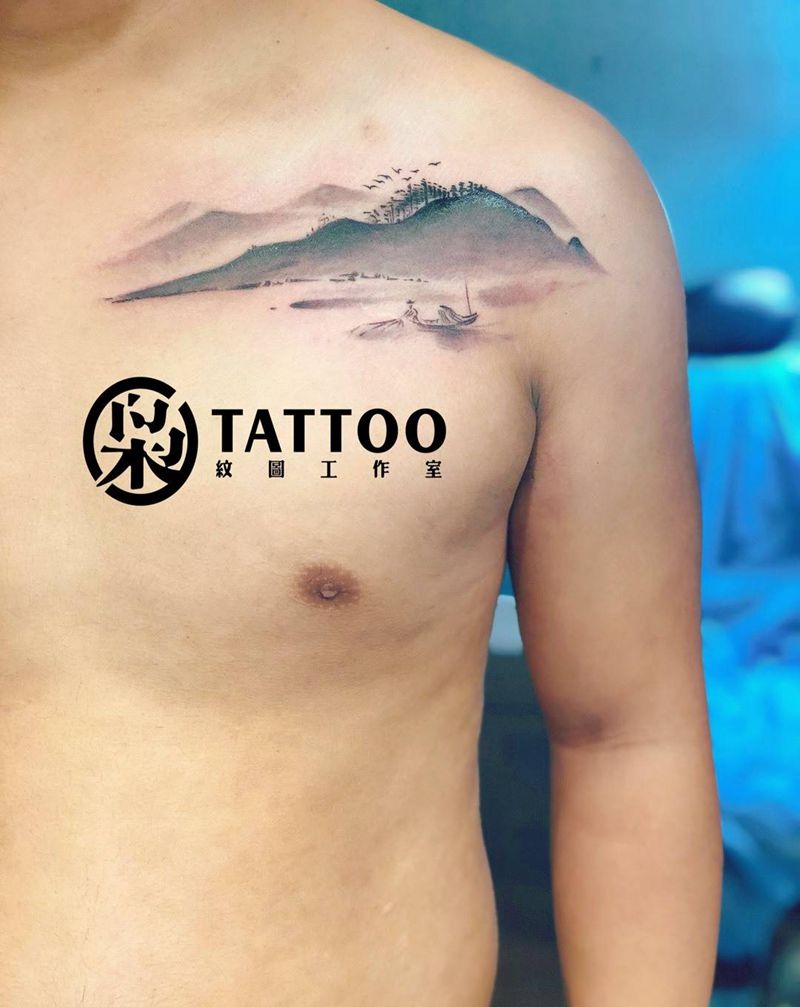 山水纹身图片